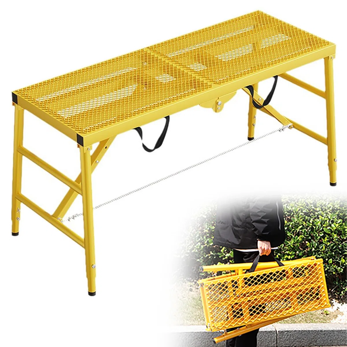 Tabouret De Cheval Pliable en Acier Au Carbone De Haute Qualité, Outil De Construction avec Pédales Antidérapantes Élargies, Charge D'environ 20KG + Levage À 5 Niveaux (Espacement 10CM),Yellow