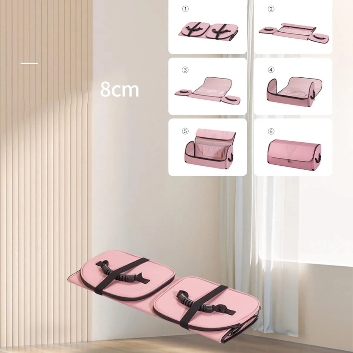 Organisateur de Coffre de Voiture – Organisateurs de Coffre en Cuir Bleu avec poignées – Boîte de Rangement Portable Haut de Gamme pour Le Shopping, Le Camping,