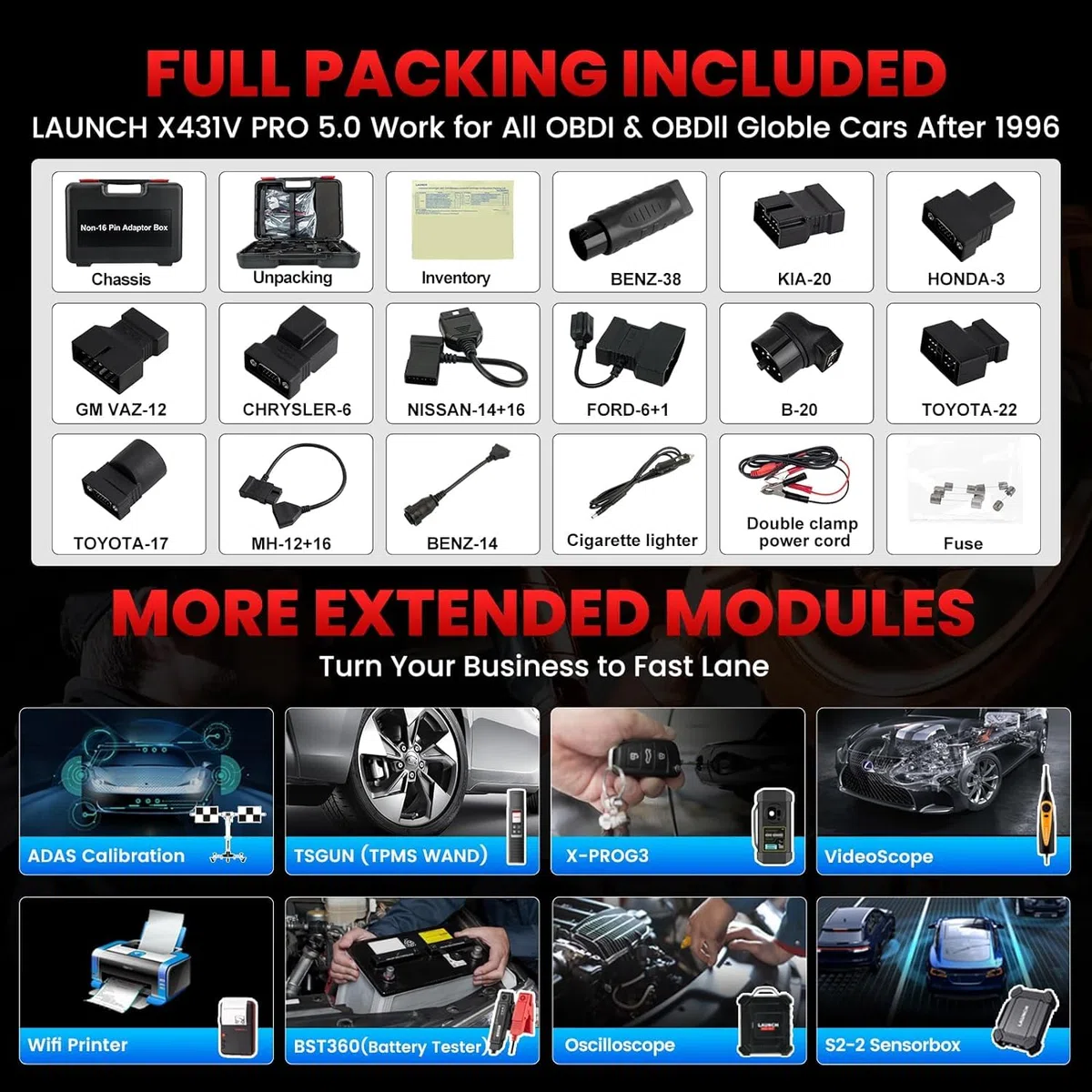 Launch X431 V Pro 5.0 Elite Valise Viagnostic Auto OEM Bluetooth Tous Les systèmes OBD2 Diagnostic Voiturede 37+Remise à zéro Codage en Ligne Bidirectionnel obd2 Diagnostic français FCA SGW