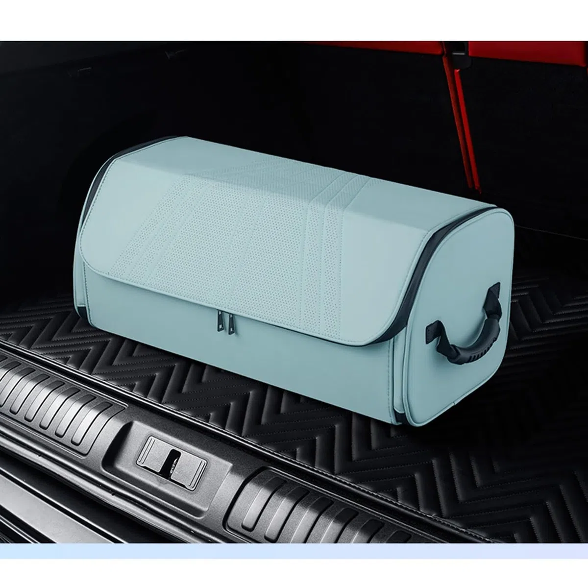 Organisateur de Coffre de Voiture – Organisateurs de Coffre en Cuir Bleu avec poignées – Boîte de Rangement Portable Haut de Gamme pour Le Shopping, Le Camping,