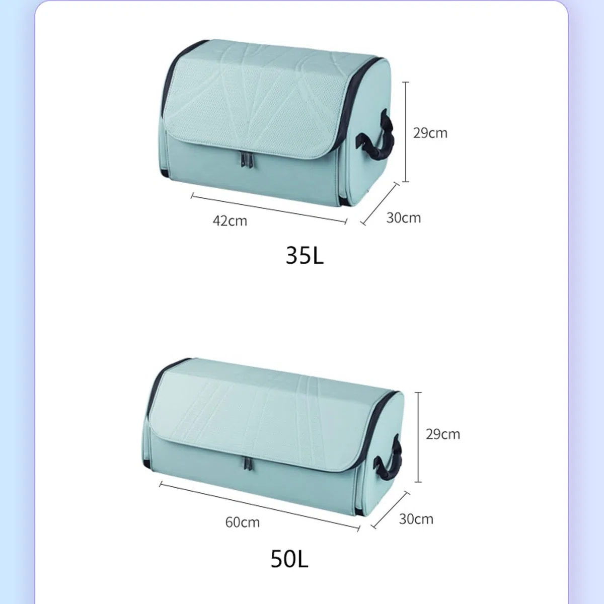 Organisateur de Coffre de Voiture – Organisateurs de Coffre en Cuir Bleu avec poignées – Boîte de Rangement Portable Haut de Gamme pour Le Shopping, Le Camping,