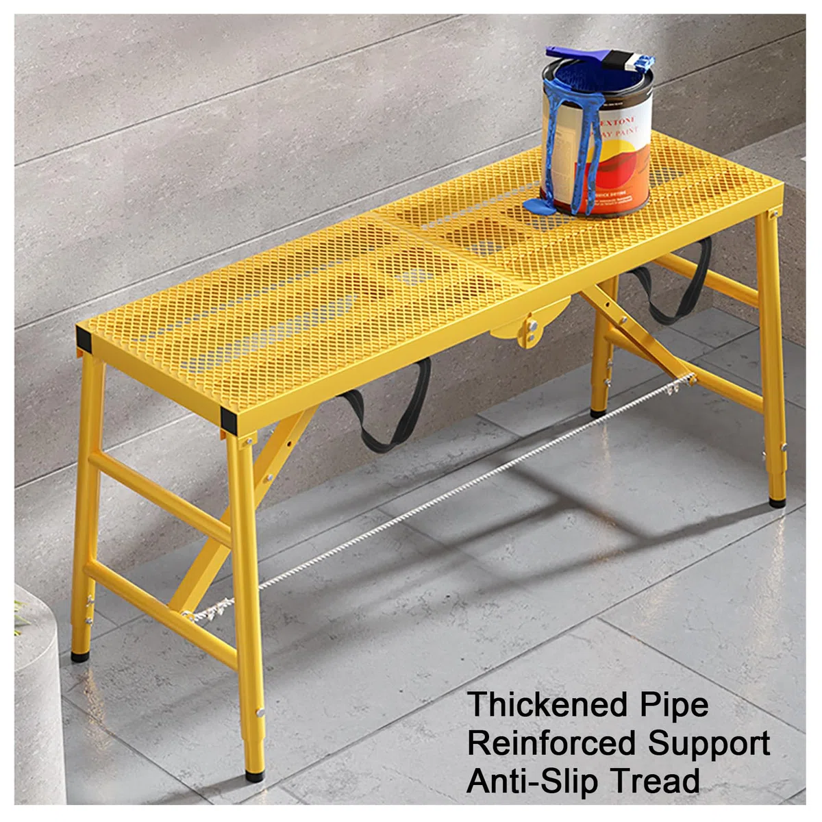 Tabouret De Cheval Pliable en Acier Au Carbone De Haute Qualité, Outil De Construction avec Pédales Antidérapantes Élargies, Charge D'environ 20KG + Levage À 5 Niveaux (Espacement 10CM),Yellow