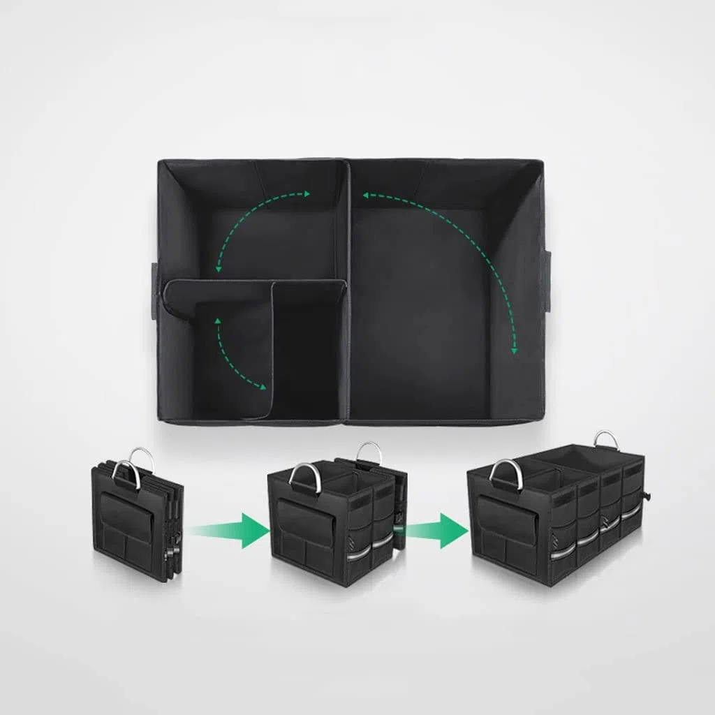 Organisateur de Coffre de Voiture Organisateur de Rangement de Coffre Durable avec Bande réfléchissante Pliable et Plusieurs Compartiments Accessoires de Rangement de Voyage