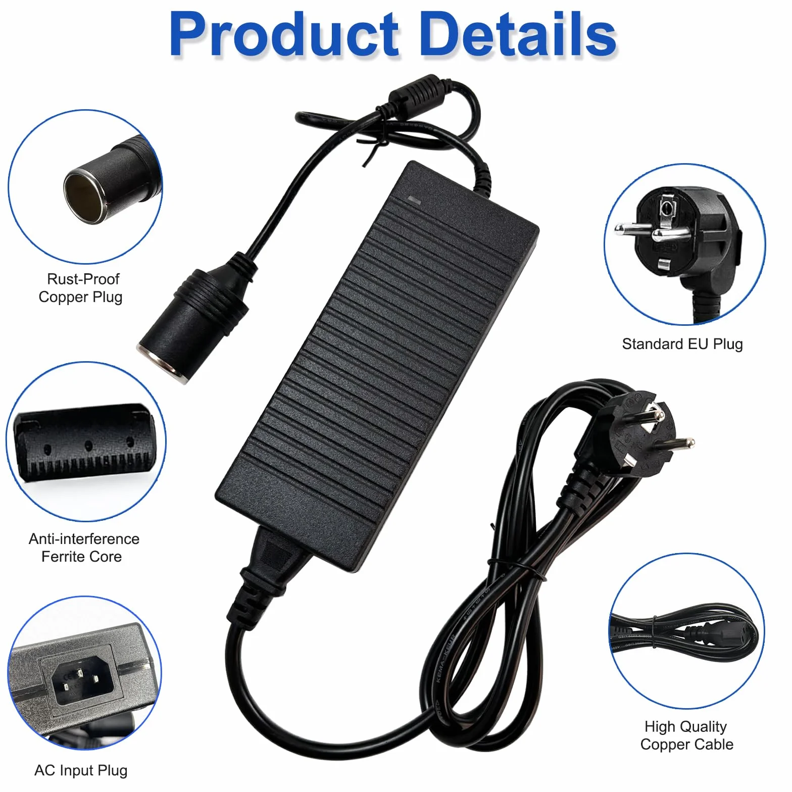 AC à DC Adaptateur 220V à 12V Transformateur 10A 120W Convertisseur Automobile Prise Allume Cigare de Voiture Chargeur Secteur pour Gonfleur Pneu, Aspirateur