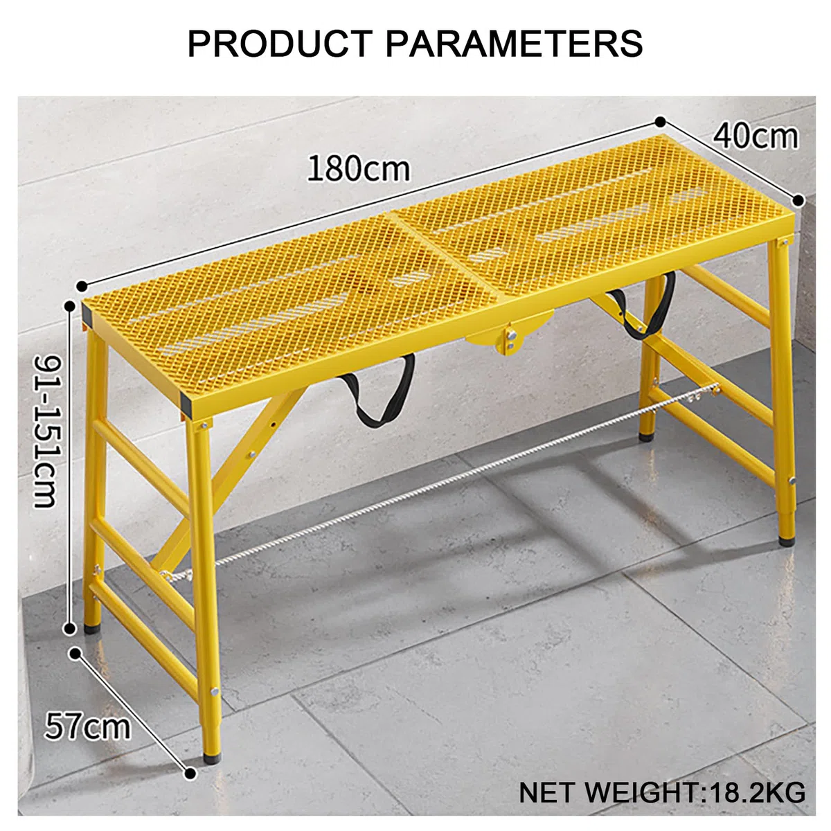 Tabouret De Cheval Pliable en Acier Au Carbone De Haute Qualité, Outil De Construction avec Pédales Antidérapantes Élargies, Charge D'environ 20KG + Levage À 5 Niveaux (Espacement 10CM),Yellow