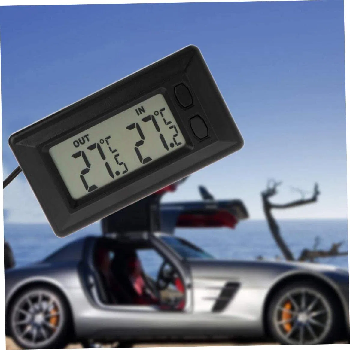 Thermomètre automobile intérieur et thermomètre extérieur Thermomètre à affichage numérique LCD avec un thermomètre intérieur et extérieur du câble de 1,5 m
