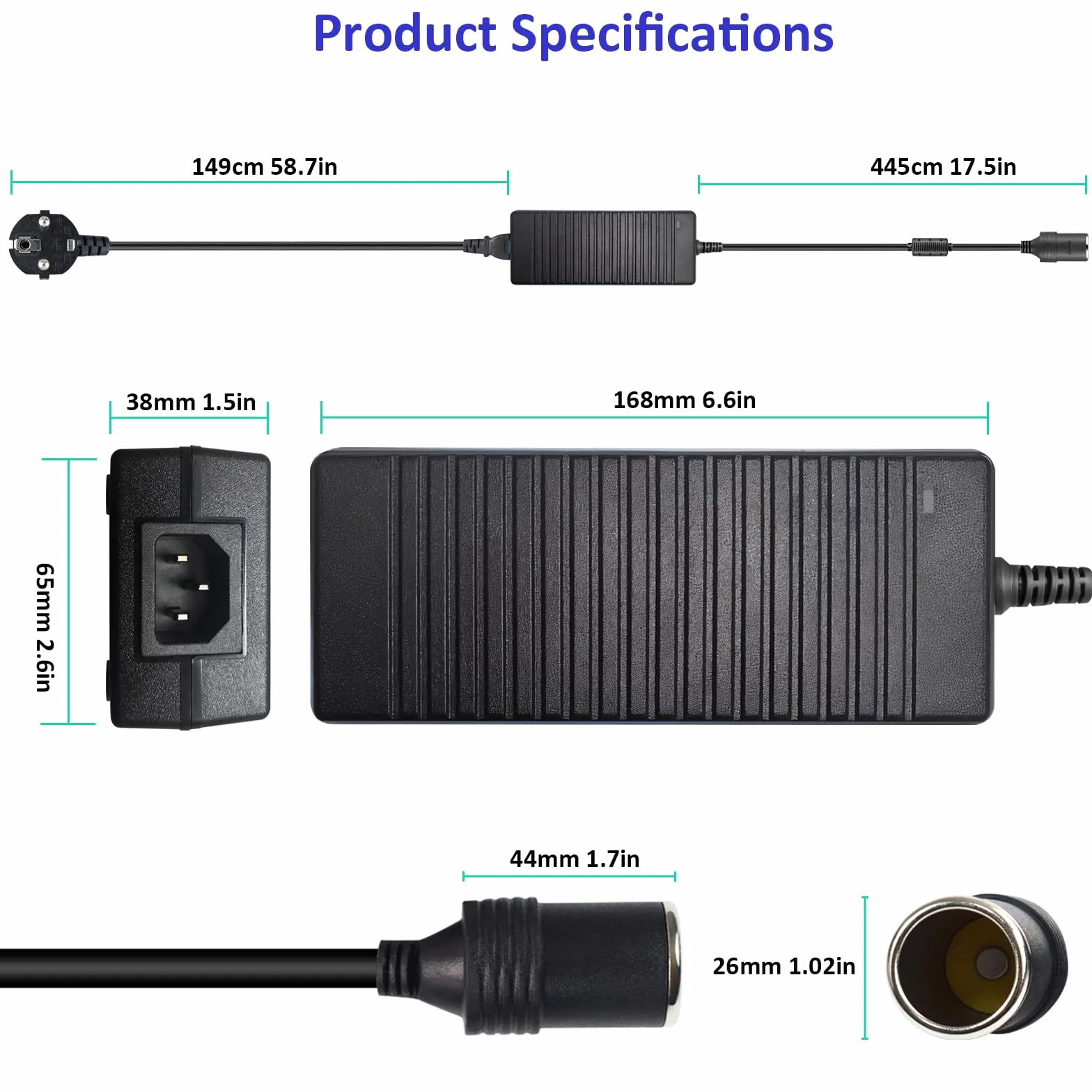 AC à DC Adaptateur 220V à 12V Transformateur 10A 120W Convertisseur Automobile Prise Allume Cigare de Voiture Chargeur Secteur pour Gonfleur Pneu, Aspirateur