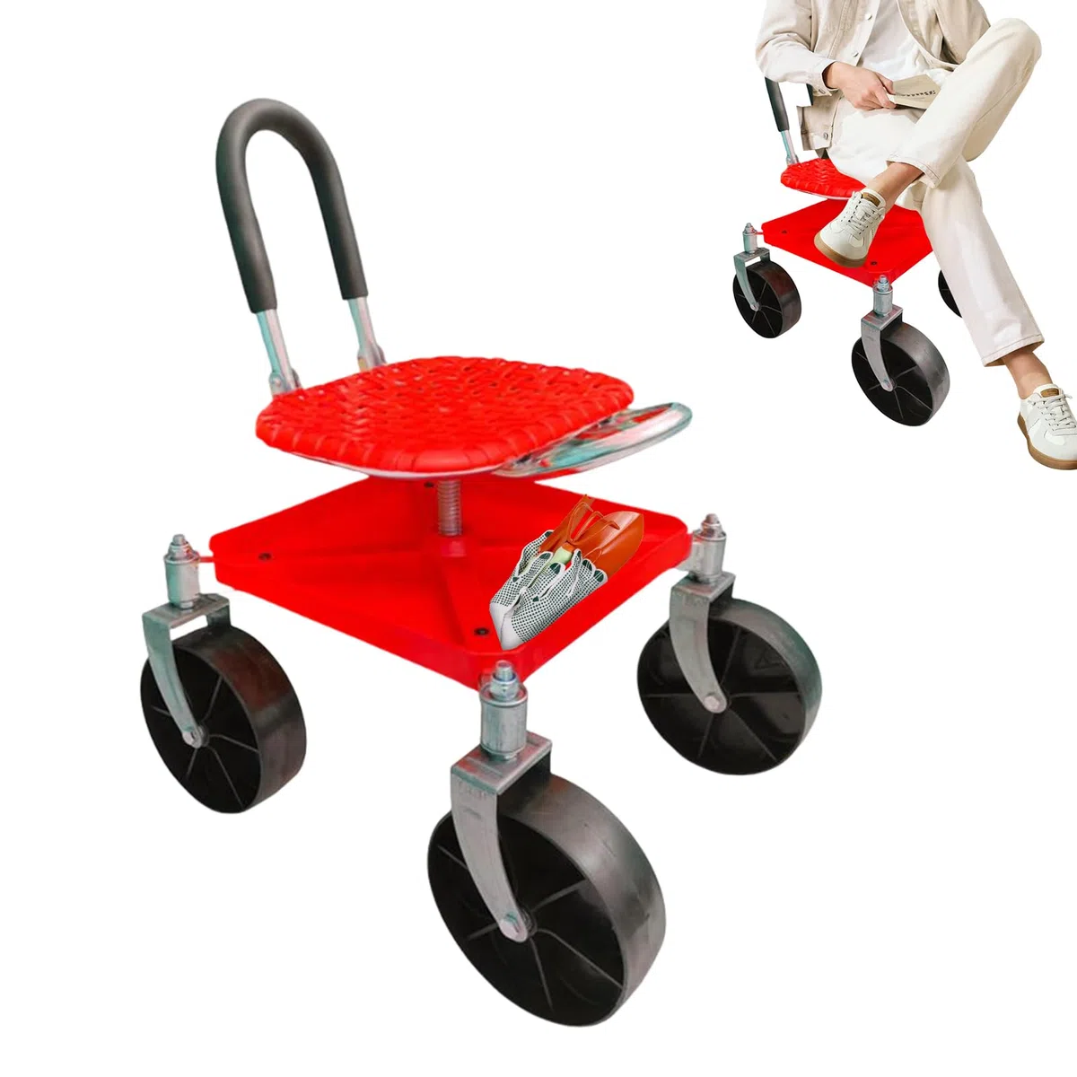 Tabouret De Jardin Capacité De Poids 150 Kg, Hauteur Réglable, Chariot