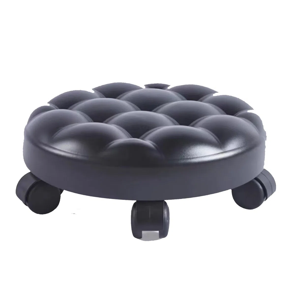 Tabouret Bas à roulettes, Tabouret Court à roulettes avec roulettes pivotantes, Petits tabourets Bas en Cuir sur roulettes(Noir Taille Unique)
