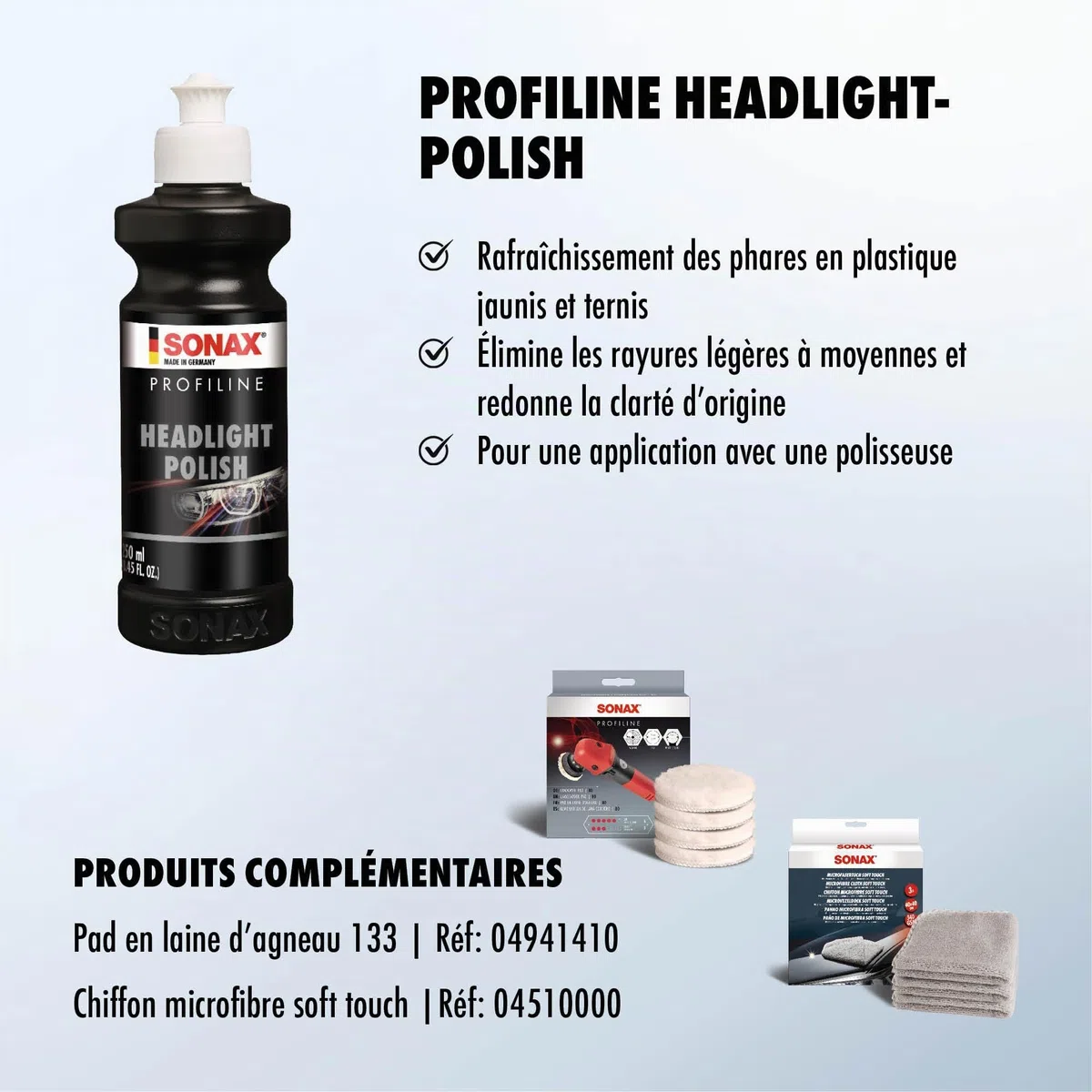 SONAX PROFILINE Headlight Polish (250 ML) pâte Abrasive pour éliminer Le jaunissement des phares | Réf: 02761410