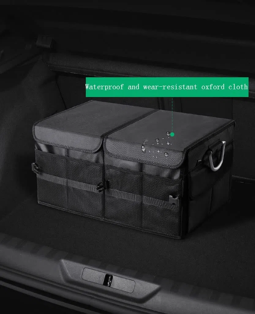 Organisateur de Coffre de Voiture Organisateur de Rangement de Coffre Durable avec Bande réfléchissante Pliable et Plusieurs Compartiments Accessoires de Rangement de Voyage