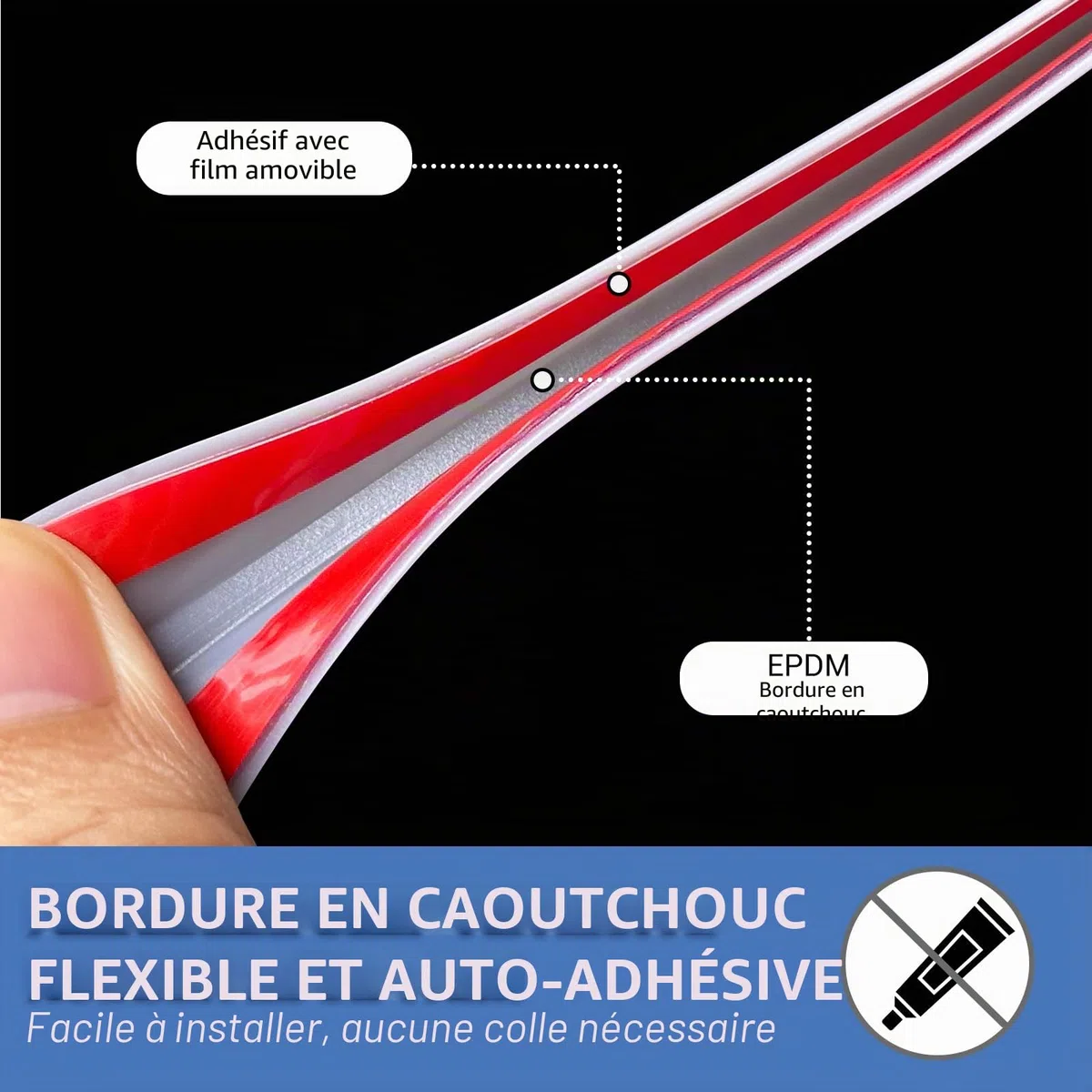 Garniture de Bord en Caoutchouc, Bordure Flexible pour Bords tranchants, Protection de Bord en U de 2 mm, Protections de Bords Autocollantes pour Portes de Voiture, Longueur 6 m
