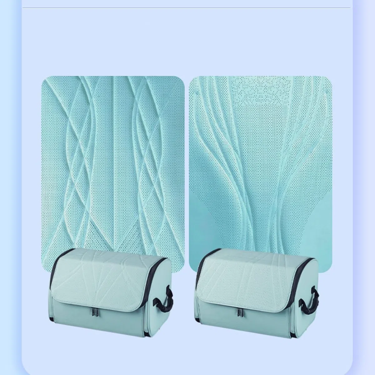 Organisateur de Coffre de Voiture – Organisateurs de Coffre en Cuir Bleu avec poignées – Boîte de Rangement Portable Haut de Gamme pour Le Shopping, Le Camping,