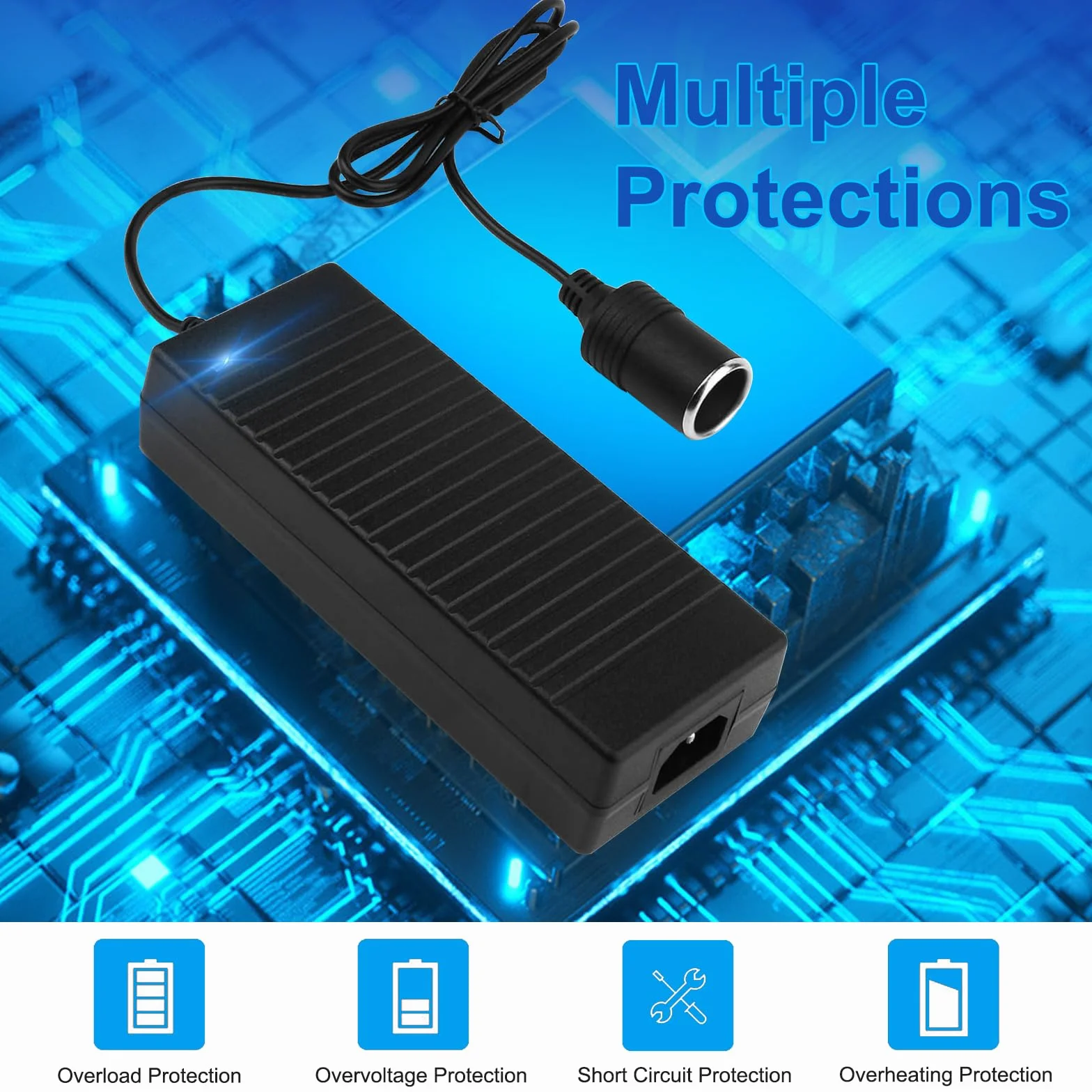 AC à DC Adaptateur 220V à 12V Transformateur 10A 120W Convertisseur Automobile Prise Allume Cigare de Voiture Chargeur Secteur pour Gonfleur Pneu, Aspirateur