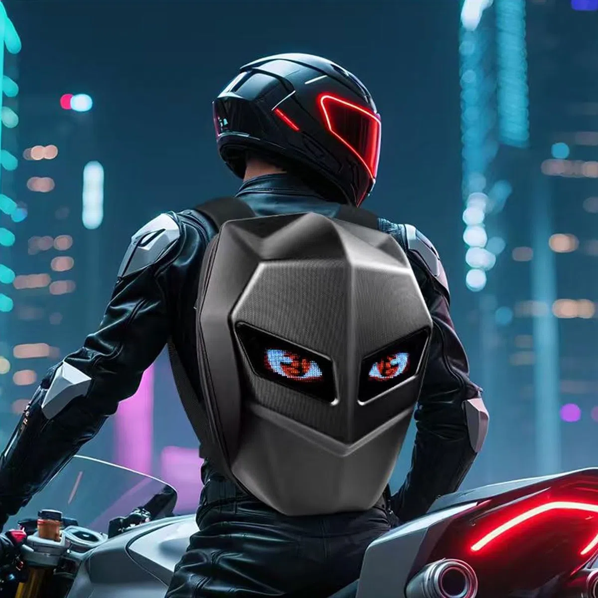 Sac à Dos de Moto à LED, Sac de Casque Coque Rigide, Contrôle par Application, Intelligente Affichage Textuel Exprimant l'amour Moto pour Les Voyages D'équitation